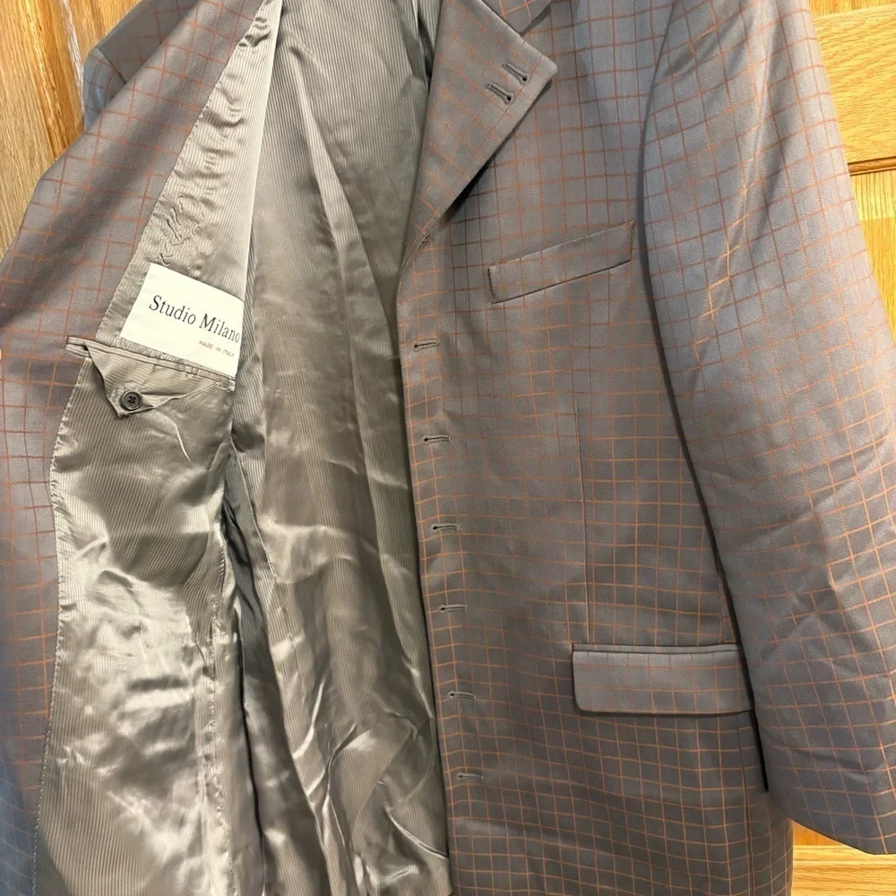 Studio Milano Tessilstrona 7 Button Blazer Sport Coat Wool Gray Checked Mens 43L